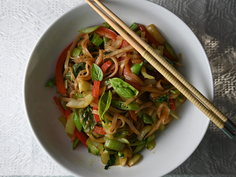 Spicy Basil Noodles with Bok Choy