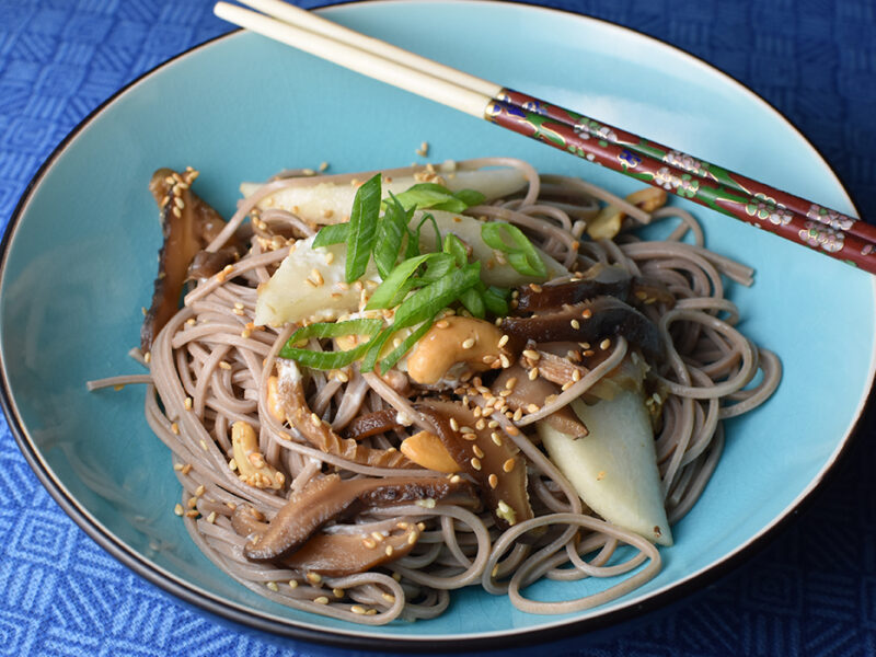 Soba Noodles with Pickled Shiitake Mushrooms and Asian Pears