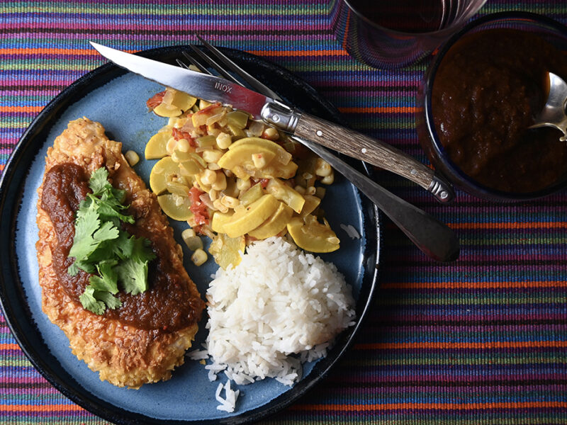 Tortilla-Crusted Chicken with Salsa Roja
