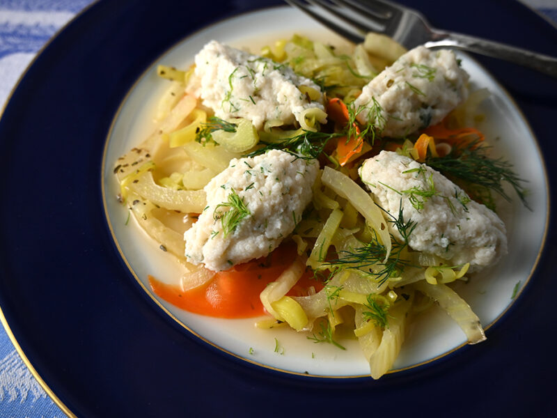 Sole Quenelles with Carrot, Fennel, and Leek