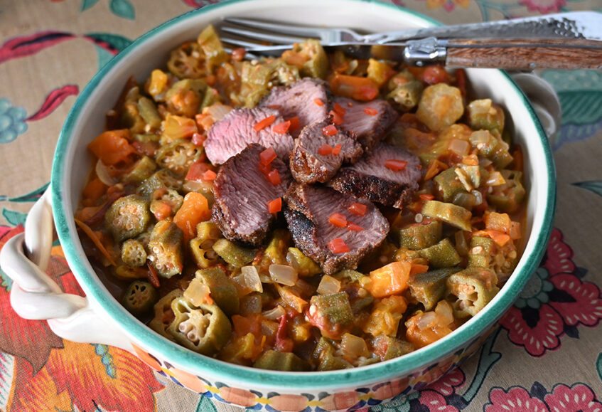 Recipe for Caribbean Okra Stew with Pan-Seared Goat Loin – Cocoa & Lavender