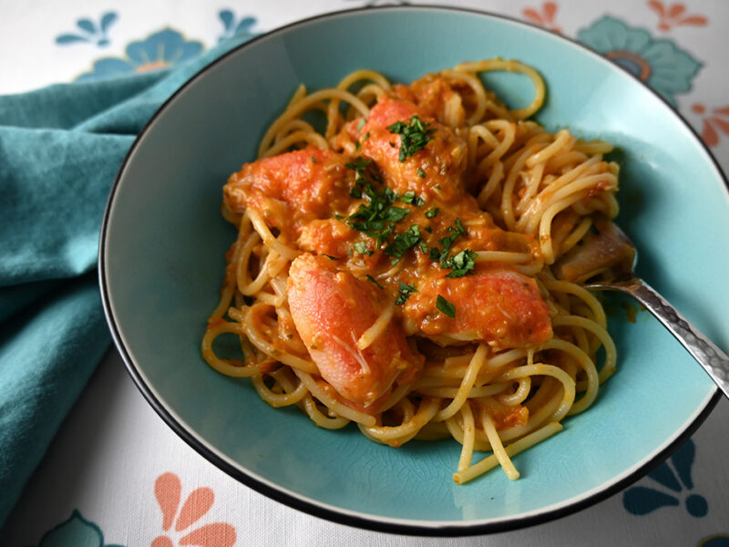 Spaaghetti with Roasted Tomato Sauce and Crab