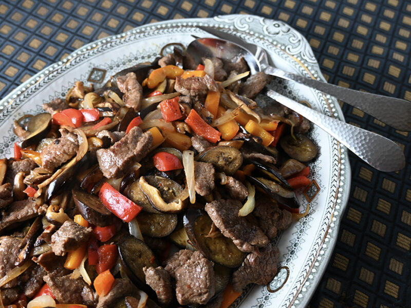 Cumin Lamb, Shiitake , and Eggplant Stir Fry