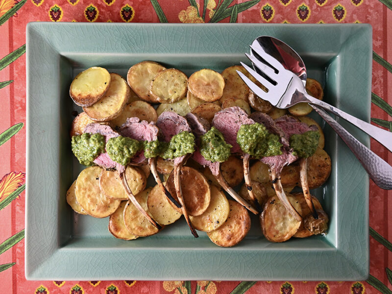 Grilled Marinated Rack of Lamb with Potatoes